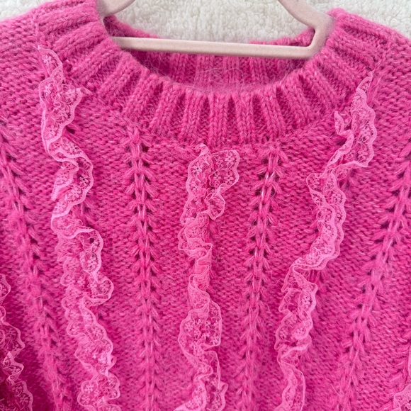 Zara Pink Knit Ruffle Sweater Size M - Picture 3 of 9